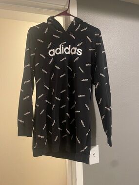 adidas Black Logo All-Over Print Hoodie Dress